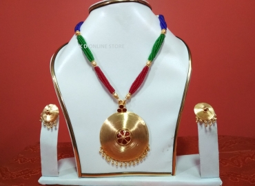 Axomiya Gahana Jaapi Red Mina necklace set